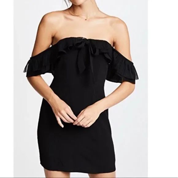 For Love & Lemons Claire Off The Shoulder Mini Dress Black Size Large - Picture 1 of 10